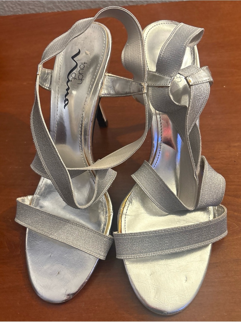 Touch of Nina Silver Strappy Heeled Sandals for Women 8.5